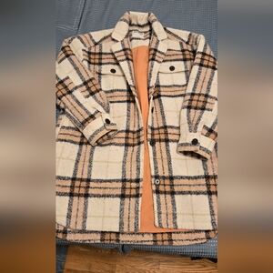 Old Navy Plaid Teddy Jacket - Cream and Tan